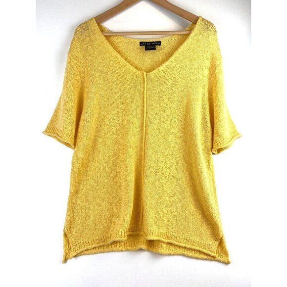 united states sweaters Tops - United States Sweaters Women's Yellow Knit Short Sleeve V-Neck Top Size L